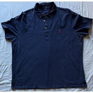 Polo‎ Shirt Men Extra Large XL Navy Blue Small Pony 100% Cotton Ralph Lauren